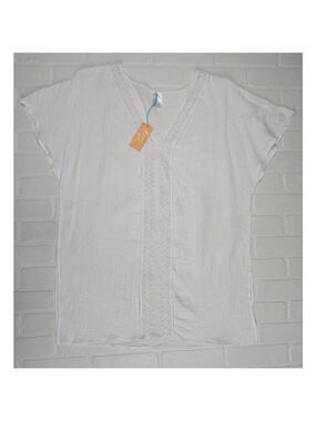 Kona Sol White V-Neck Gauze Coverup Medium